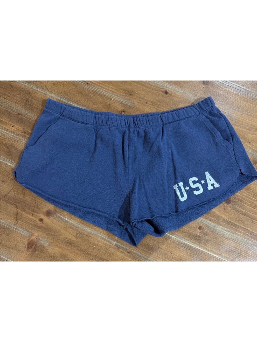 Grayson Threads Womens Navy Blue USA Graphic Sweat Shorts Size M